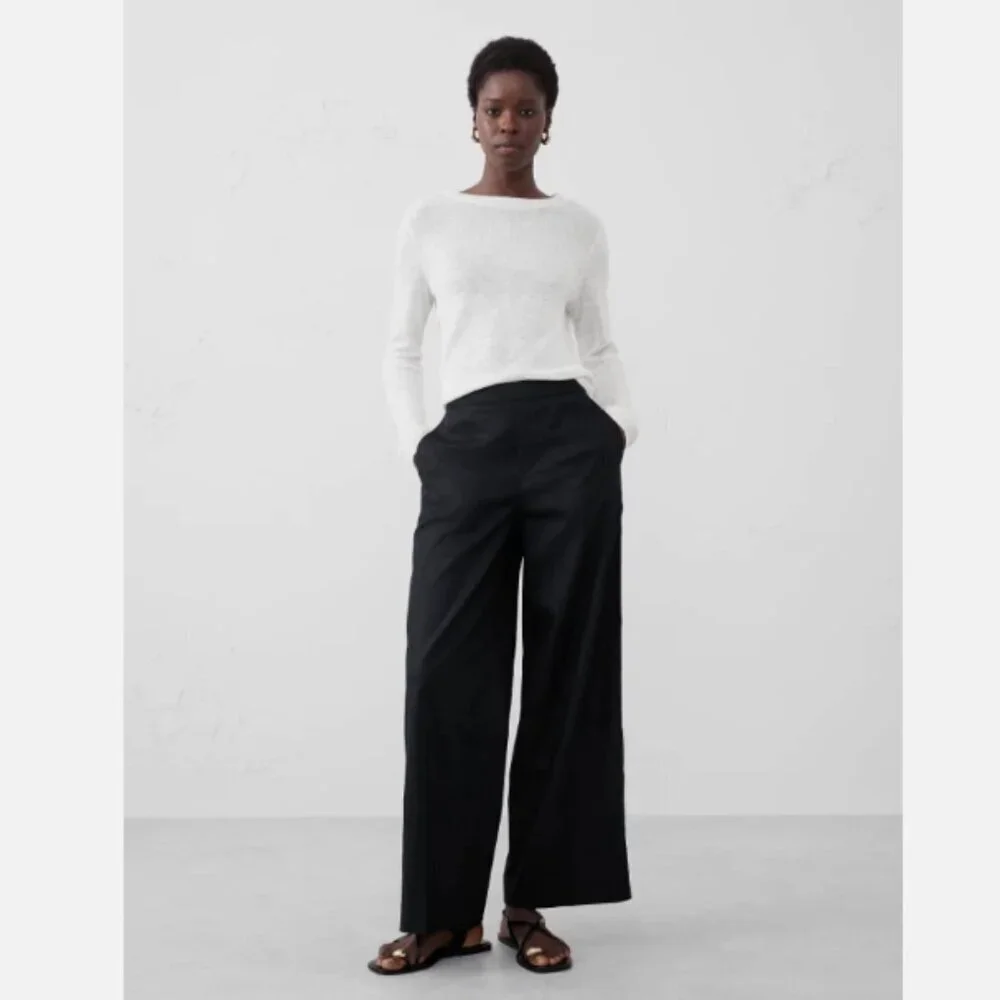 Banana Republic High Rise Hayden Wide Leg Linen Pull On Pants Black Medium NWT